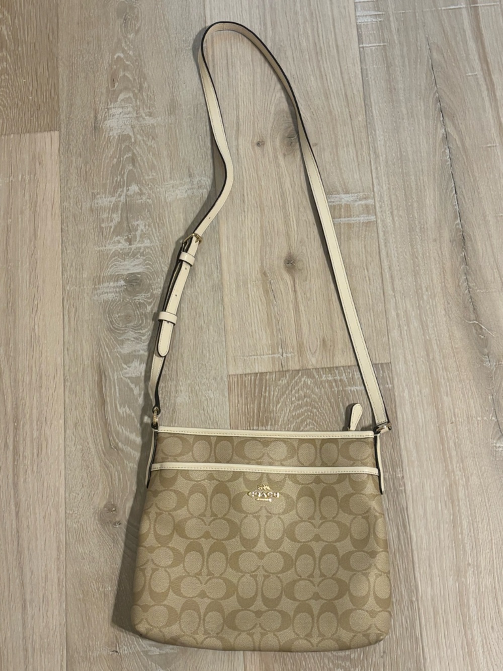 Coach Signature Canvas Crossbody in Tan and White